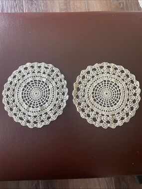 VTG Hand Crafted Cream Crochet Doilies - Pair